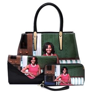 3 PCS Michelle Obama Satchel+Clutch+Wallet